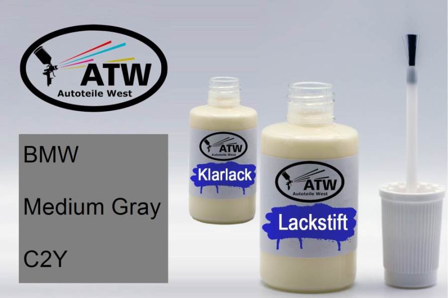 BMW, Medium Gray, C2Y: 20ml Lackstift + 20ml Klarlack - Set, von ATW Autoteile West.